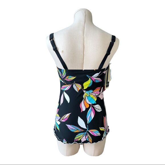 Profile by Gottex Black Floral Monaco Printed D-Cup Tankini Top 34D Slimming New - Picture 3 of 11